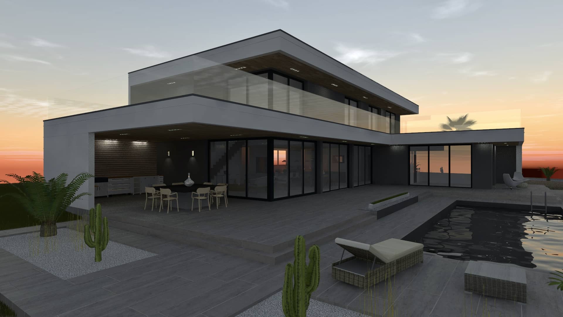 Vue 3D Construction Maison Moderne